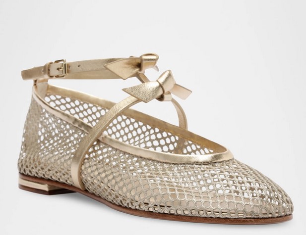 Summer Dressing and Accessories, Easy Beachwear to Glamorous Evening Looks: Top Trends 52 SD 25 AB gold mesh ballerina strap w double bows.jpg