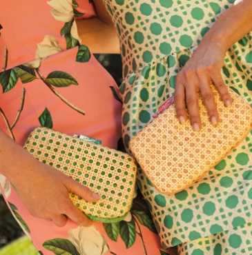 Summer Dressing and Accessories, Easy Beachwear to Glamorous Evening Looks: Top Trends 18 SD 25 MZ pink grn rattan clutch bags.jpg