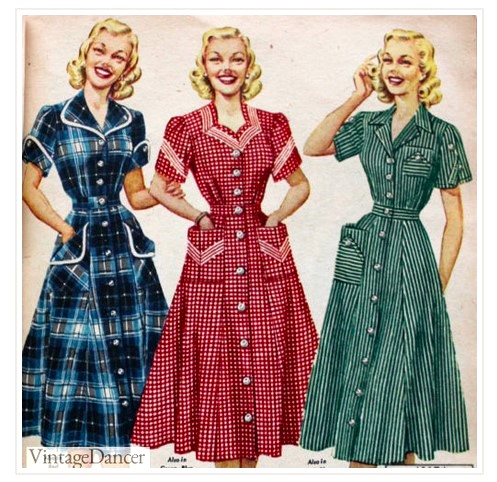 Summer Dressing and Accessories, Easy Beachwear to Glamorous Evening Looks: Top Trends 37 SD 25 Vintagedancer image 1952 shirtwaist house dress cropped.jpg